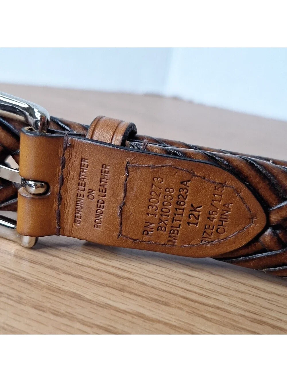 Wrangler Mens Braided Leather Belt Brown Size 46 Big Tall Woven Casual Dress EUC